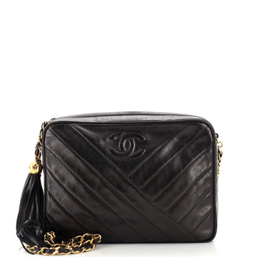 Chanel Vintage Chevron Camera Bag Quilted Leather Small
