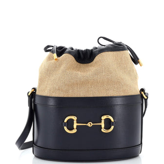 Gucci Horsebit 1955 Bucket Crossbody Bag Leather and Canvas Small