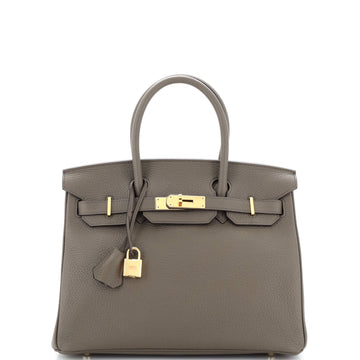 Hermes Birkin Handbag Green Clemence with Gold Hardware 30