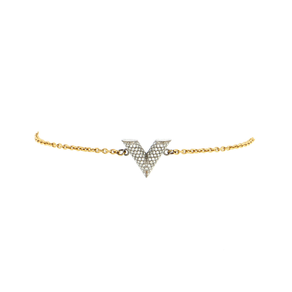 Louis Vuitton Essential V Bracelet Crystal Embellished Metal Gold