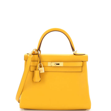 Hermes Kelly Handbag Yellow Evercolor with Palladium Hardware 28