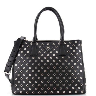Prada Grommet Galleria Double Zip Tote City Calfskin Medium