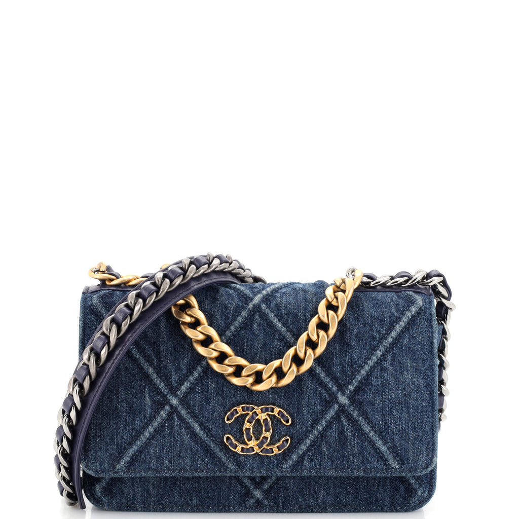 Chanel 19 Wallet on Chain Quilted Denim Blue 2197281