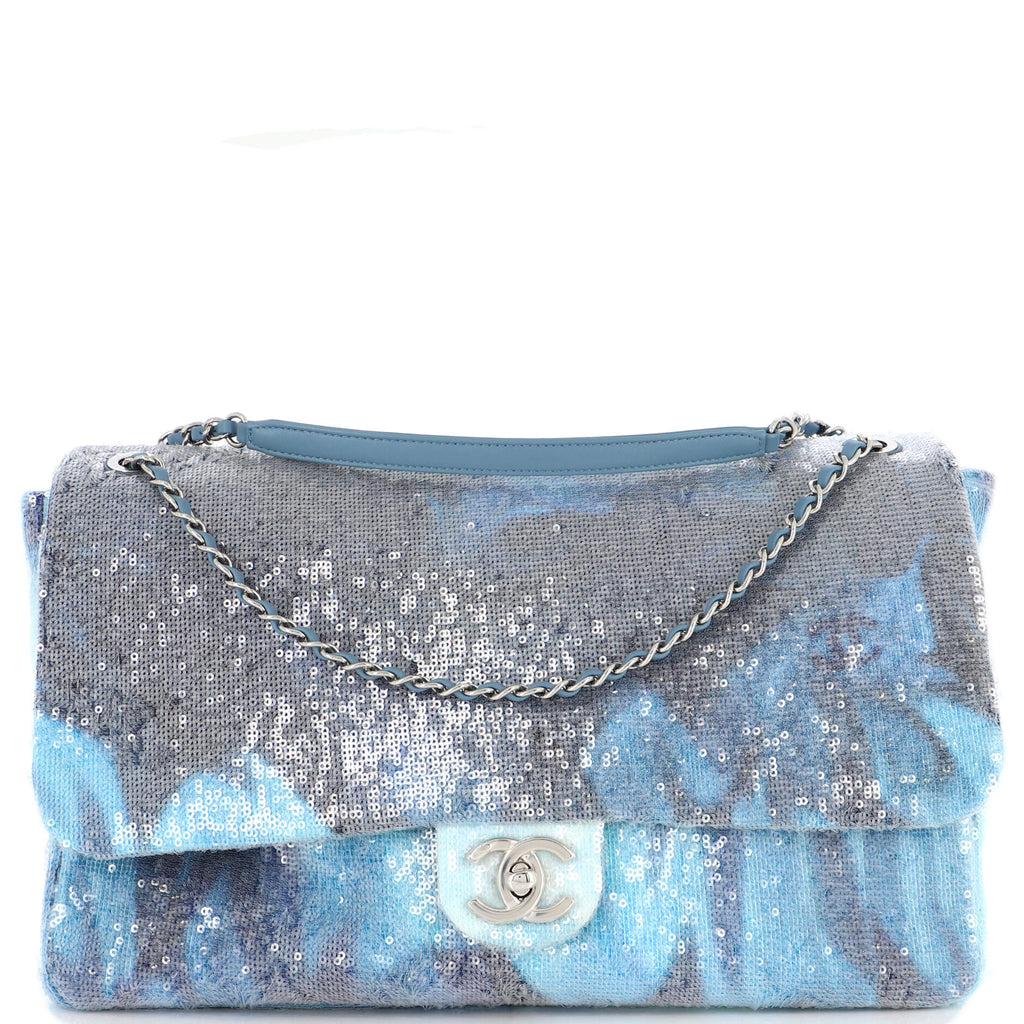 Chanel XXL Travel Waterfall CC Flap Bag Sequins Small Blue 2197301