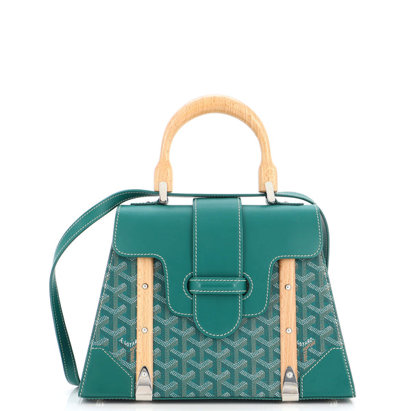 GOYARD  GREEN SAIGON PM IN COATED CANVAS AND LEATHER WITH WOODEN