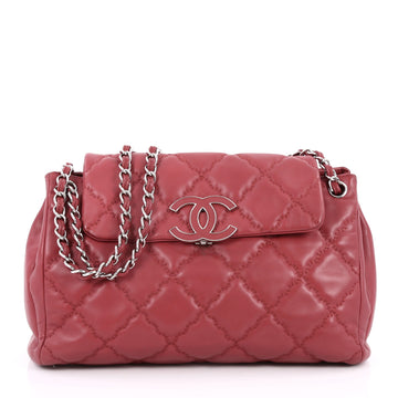 Chanel Double Stitch Hampton Flap Tote Quilted Calfskin Large Red