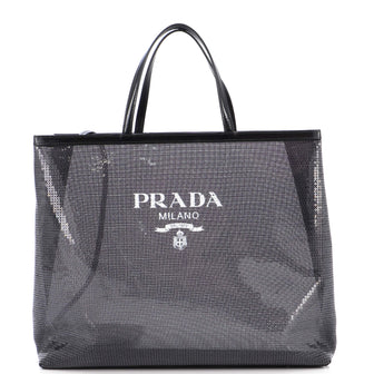 Prada Logo Open Tote Sequined Mesh Large