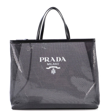 Prada Logo Open Tote Sequined Mesh Large
