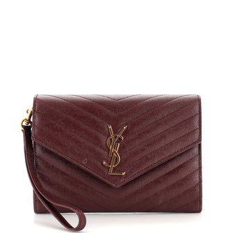 Saint Laurent Classic Monogram Envelope Wristlet Clutch Matelasse Chevron Leather