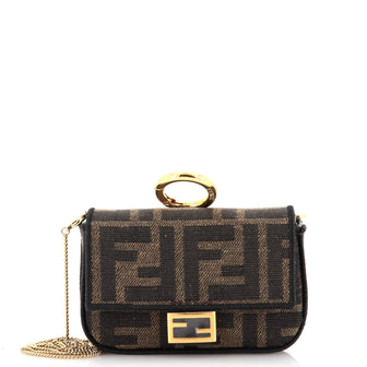 Fendi Chain Baguette Charm Bag Zucca Canvas Nano