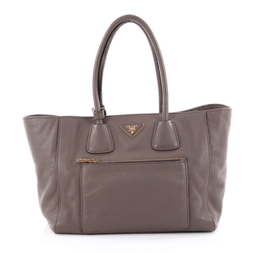 Prada Front Pocket Wing Convertible Tote Vitello Daino Brown 2198002