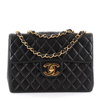 Chanel Vintage Classic Single Flap Bag Quilted Lambskin Jumbo Black