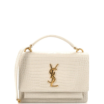 Saint Laurent Sunset Top Handle Chain Wallet Crocodile Embossed Leather