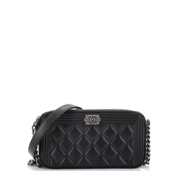 Chanel Boy Double Zip Clutch with Chain Quilted Lambskin