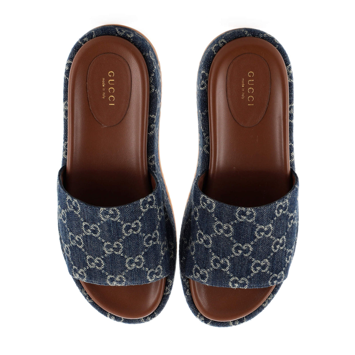 Gucci Women's Angelina Platform Slide Sandals GG Denim Blue 2198352