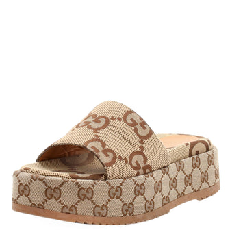 Gucci Women's Angelina Platform Slide Sandals GG Canvas