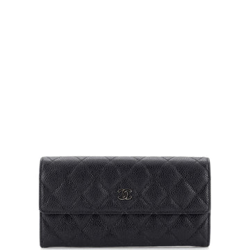 Chanel CC Gusset Flap Wallet Quilted Caviar Long