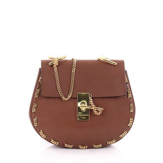 Chloe Drew Crossbody Bag Chain Embellished Leather Small Brown 2198801