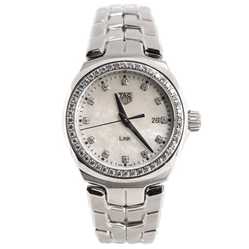 Tag Heuer Link Quartz Watch Stainless Steel with Diamond Bezel and Markers and Mother of Pearl 32