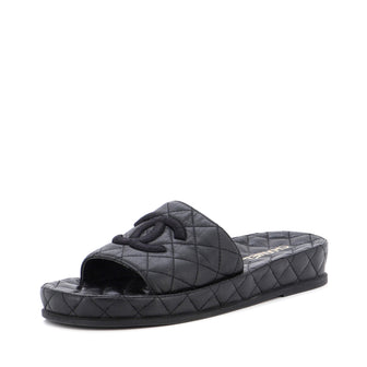 Chanel Women's CC Platform Slide Sandals Quilted Leather