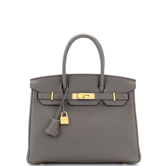 Hermes Birkin Handbag Grey Togo with Gold Hardware 30