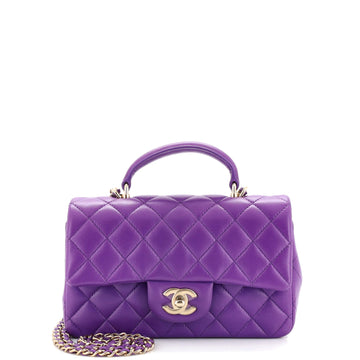 Chanel Classic Single Flap Top Handle Bag Quilted Lambskin Mini