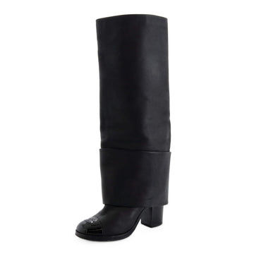 Chanel Women's CC Cap Toe Fold Over Boots Leather