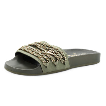 Chanel Women's CC Chain Slide Sandals Fabric and Metal