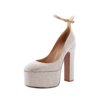 Valentino Garavani Women's Tan-Go Platform Pumps Crystal Embellished Suede 155