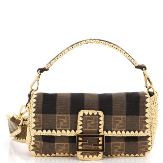 Fendi Baguette NM Bag Pequin Canvas with Raffia Medium