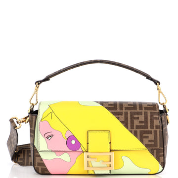 Fendi Antonio Lopez Baguette NM Bag Zucca Coated Canvas with Printed Leather Inlay Medium