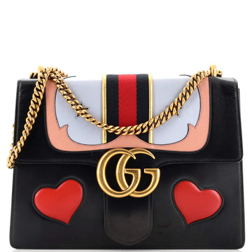 Gucci Web Heart GG Marmont Chain Shoulder Bag Leather Medium