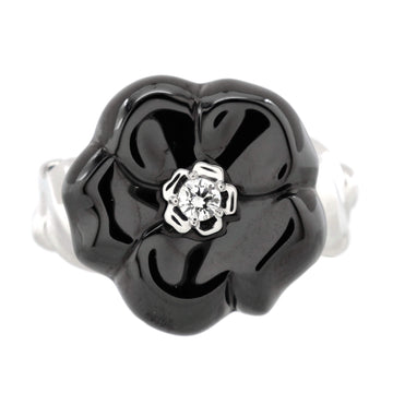 Chanel Camélia Galbé Ring 18K White Gold with Ceramic with Diamond Small