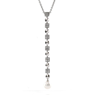 Bvlgari Lucia Drop Dangle Pendant Necklace 18K White Gold with Diamonds and Pearl