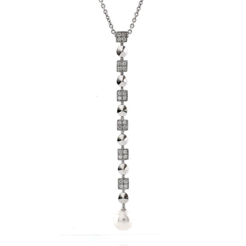 Bvlgari Lucia Drop Dangle Pendant Necklace 18K White Gold with Diamonds and Pearl