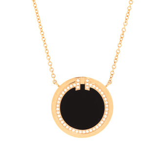 Tiffany & Co. T Circle Pendant Necklace 18K Rose Gold with Onyx and Diamonds Large