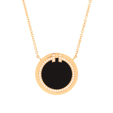 Tiffany & Co. T Circle Pendant Necklace 18K Rose Gold with Onyx and Diamonds Large