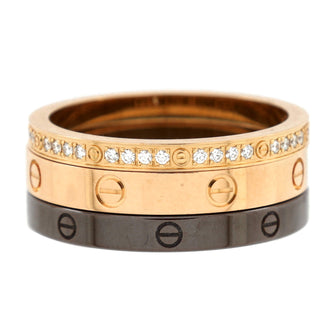 Cartier Love Band 3 Ring Set 18K Rose Gold, Diamonds and Ceramic