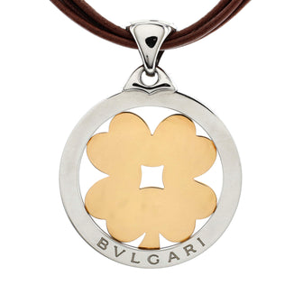 Bvlgari Tondo Clover Pendant Necklace Stainless Steel with 18K Yellow Gold and Cord