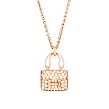Hermes Amulettes Constance Pendant NM Necklace 18K Rose Gold and Diamonds