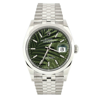 Rolex Oyster Perpetual Datejust Palm Motif Automatic Watch Stainless Steel 36