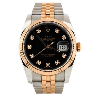 Rolex Oyster Perpetual Datejust Automatic Watch Stainless Steel and Rose Gold with Diamond Markers 36