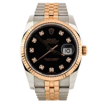 Rolex Oyster Perpetual Datejust Automatic Watch Stainless Steel and Rose Gold with Diamond Markers 36