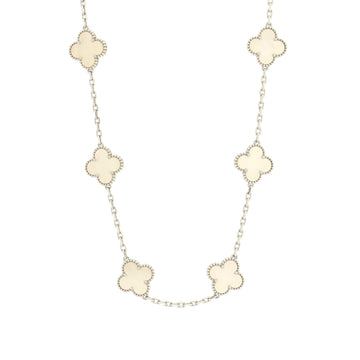 Van Cleef & Arpels Vintage Alhambra 10 Motifs Necklace 18K White Gold and Mother of Pearl