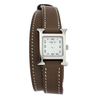Hermes Heure H Double Tour Quartz Watch Stainless Steel and Leather 17