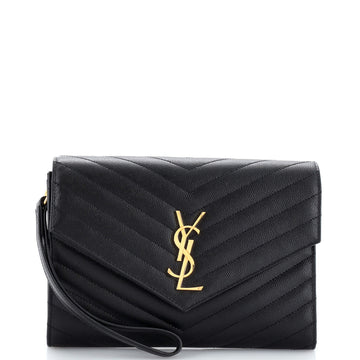 Saint Laurent Classic Monogram Envelope Wristlet Clutch Matelasse Chevron Leather