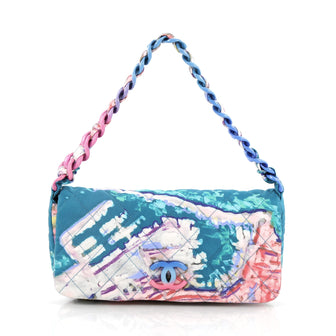 Chanel Watercolor Pochette Quilted Printed Canvas Small Blue