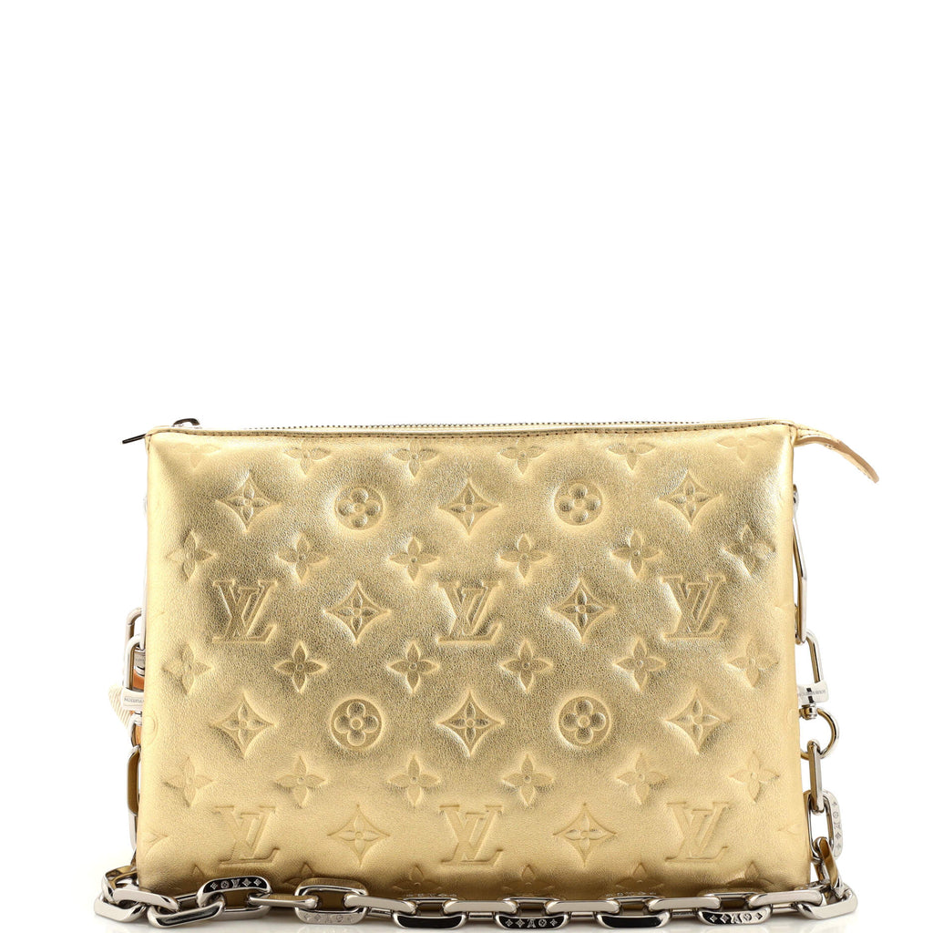 LOUIS VUITTON Monogram Embossed Coussin PM gold buckle handle