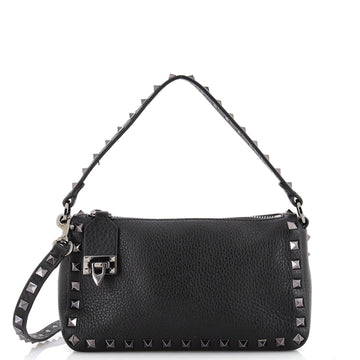Valentino Garavani Rockstud Flip Lock Zipped Handle Crossbody Bag Grainy Leather Small
