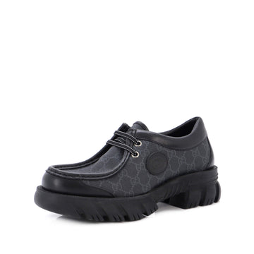 Gucci Women's GG Lug Sole Lace Up Derby Shoes GG Coated Canvas and Leather